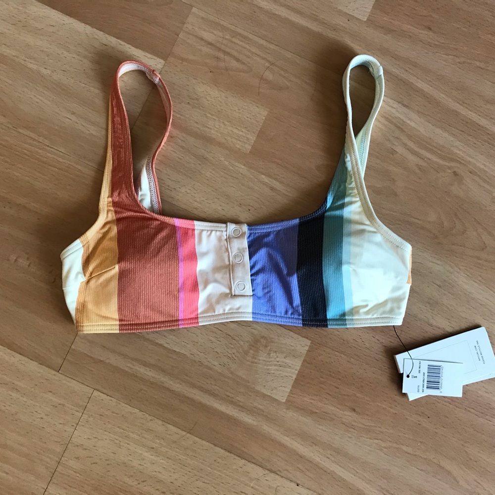 Rip Curl Multicolor Striped Bikini Top - Pink, Orange, Yellow, Blue, Green